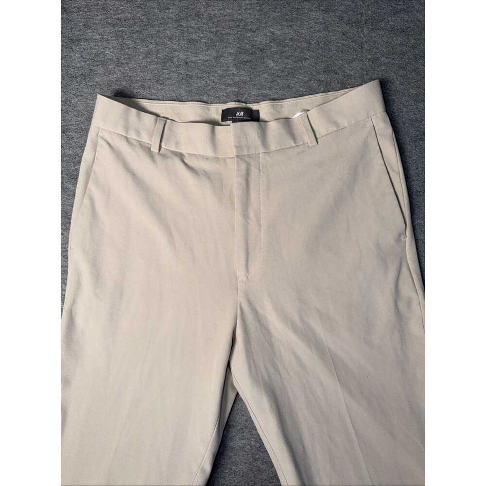 H&M Pants Mens US 30 Beige Slim Fit Stretch Dress Trousers Flat Front
